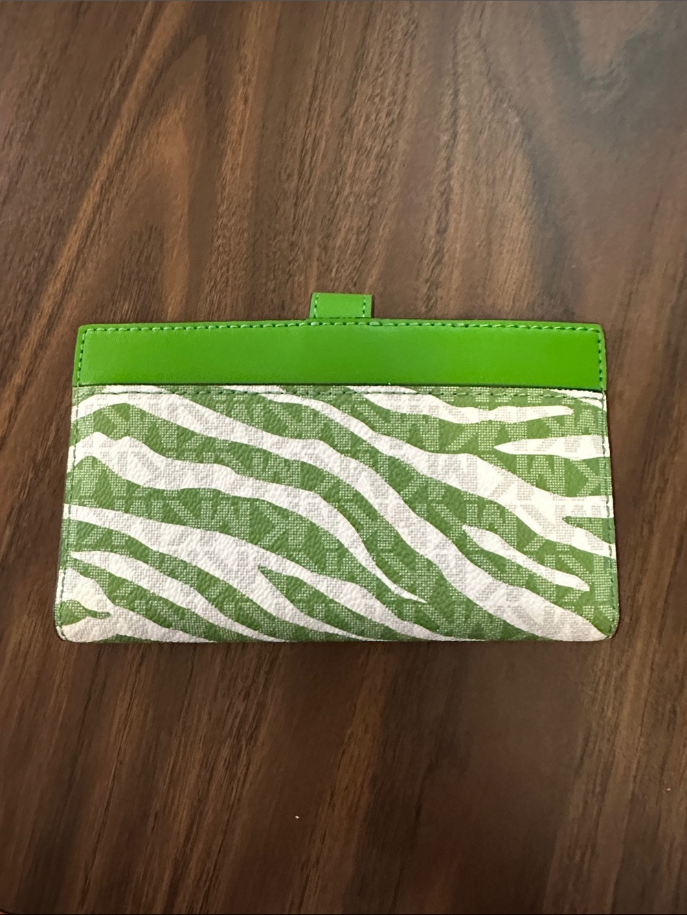 Michael Kors Lime Green Zebra-Print Wallet with Silver MK Charm - Picture 3 of 3